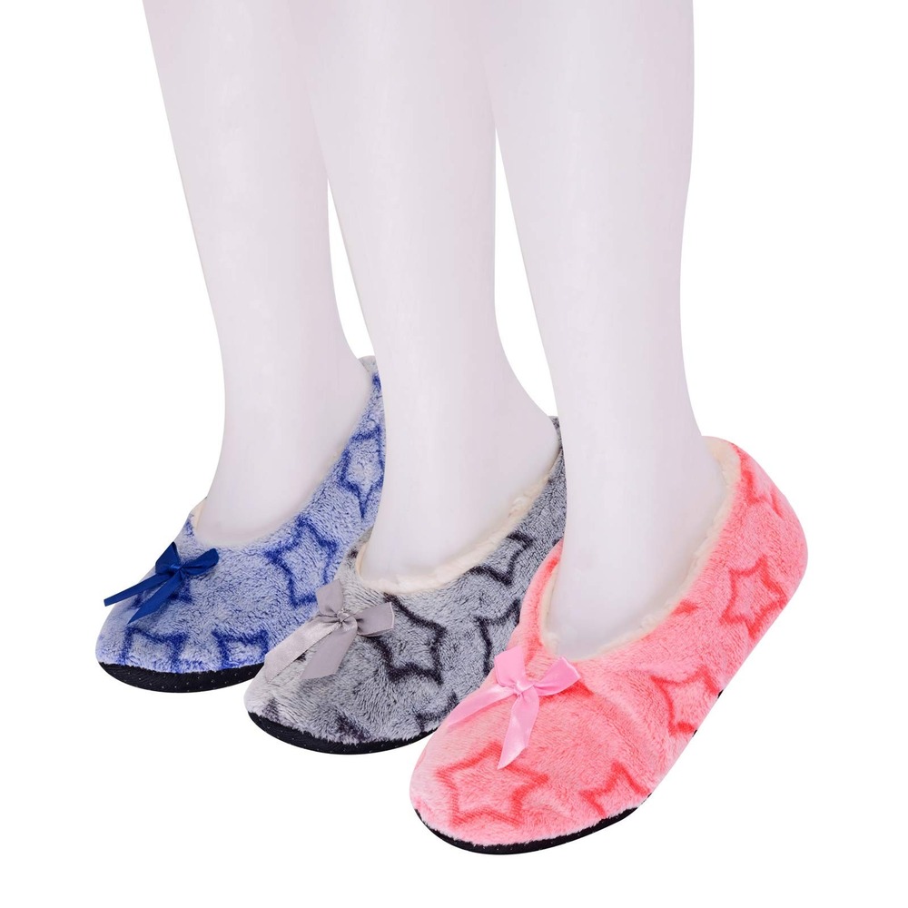 Women's Plush Star Slippers 3-Pack Bow Accent Size 7 New With Tags - Picture 3 of 5